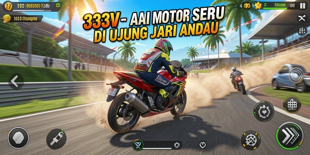 Screenshot gameplay 333V yang penuh aksi balapan motor.