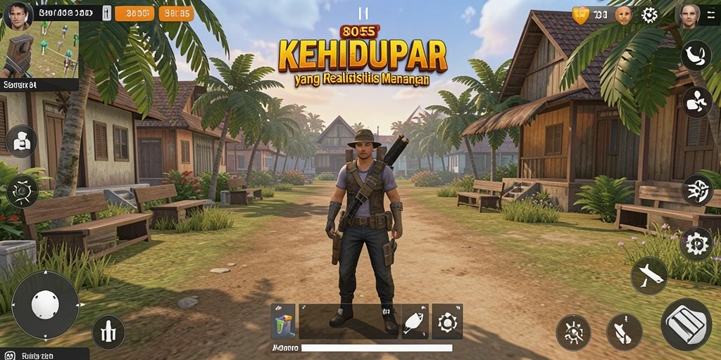 Tangkapan layar utama 8055 menampilkan interaksi karakter dalam gameplay Simulation.