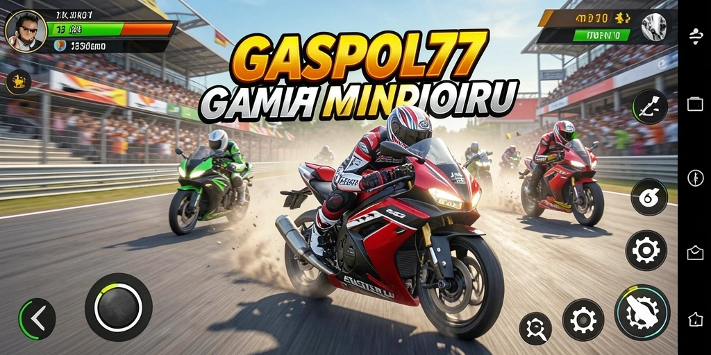 Tampilan gameplay GASPOL77 yang mendebarkan dengan balapan motor.