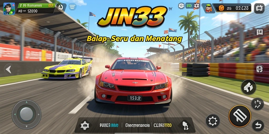 Tangkapan layar gameplay balapan di JIN33 dengan aksi seru.