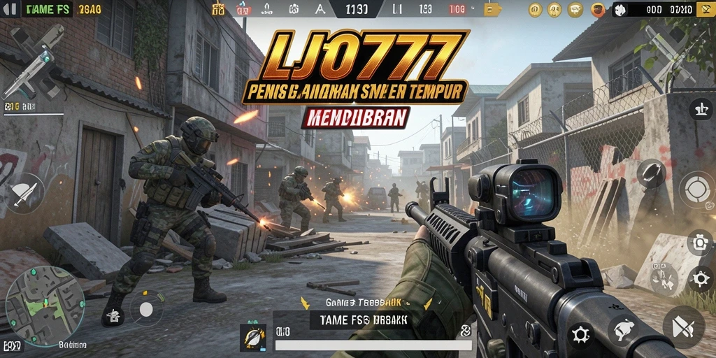 Screenshot gameplay LJO777 menampilkan aksi mendebarkan dari pertempuran FPS yang intens.