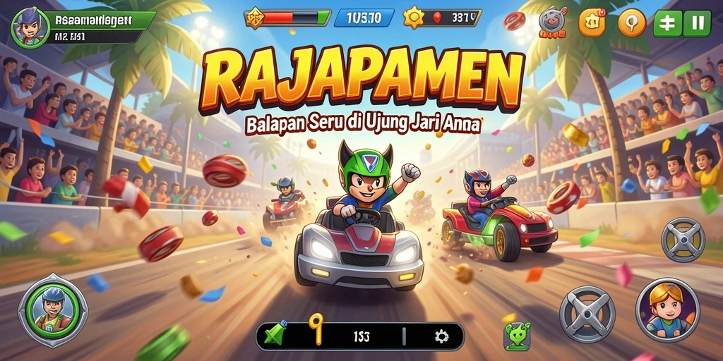 Tampilan seru gameplay RAJAPAMEN saat balapan berlangsung.