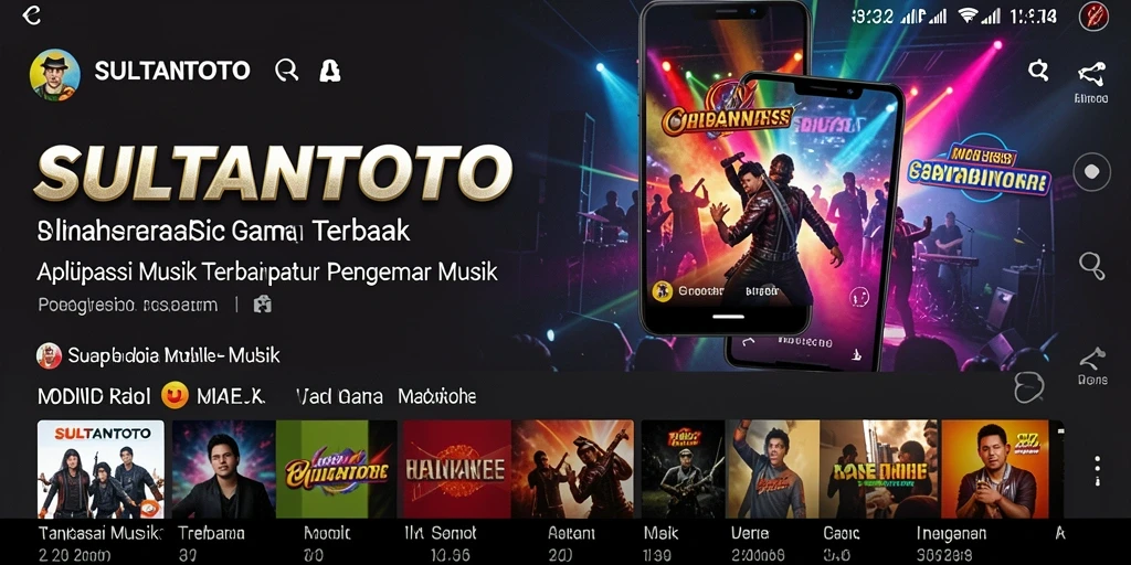 Tampilan screenshot SULTANTOTO yang menunjukkan fitur karaoke dan rekomendasi musik.