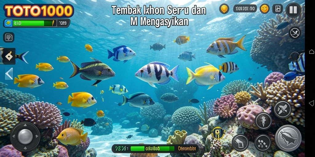 Tampilan gameplay seru TOTO1000 dengan berbagai ikan untuk ditembak.