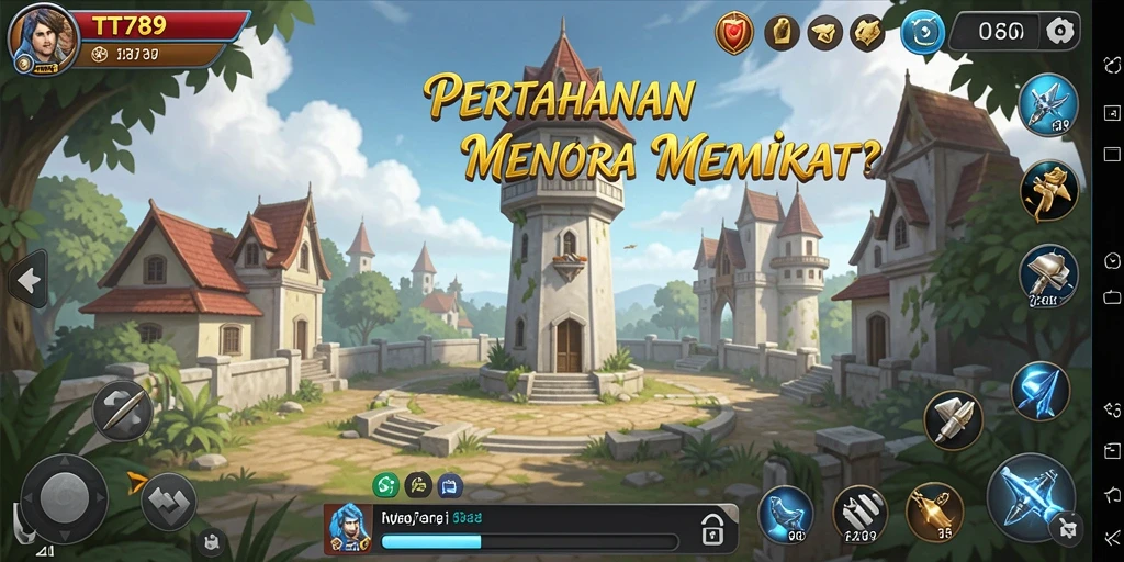 Tangkapan layar gameplay <strong>TT789</strong> menunjukkan menara yang siap melawan gelombang musuh.